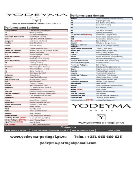 yodeyma perfume list for men.